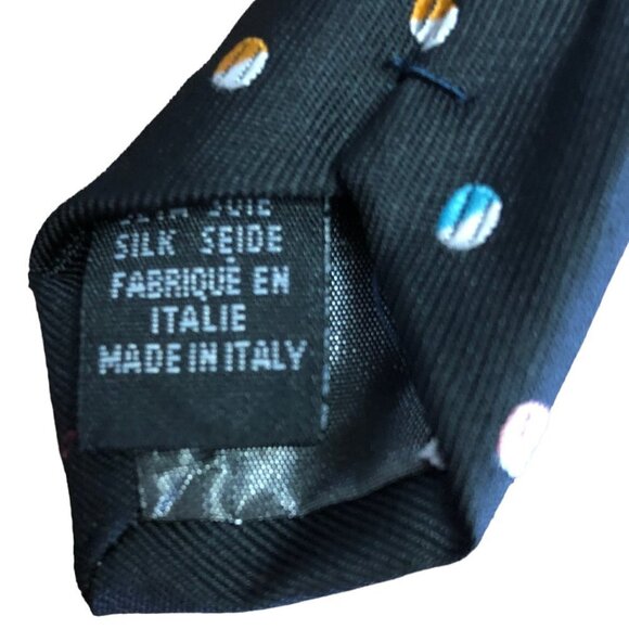 Hugo Boss Necktie 100% Silk Made in Italy Black with Multicolor Dots / Balls EUC - Picture 6 of 6